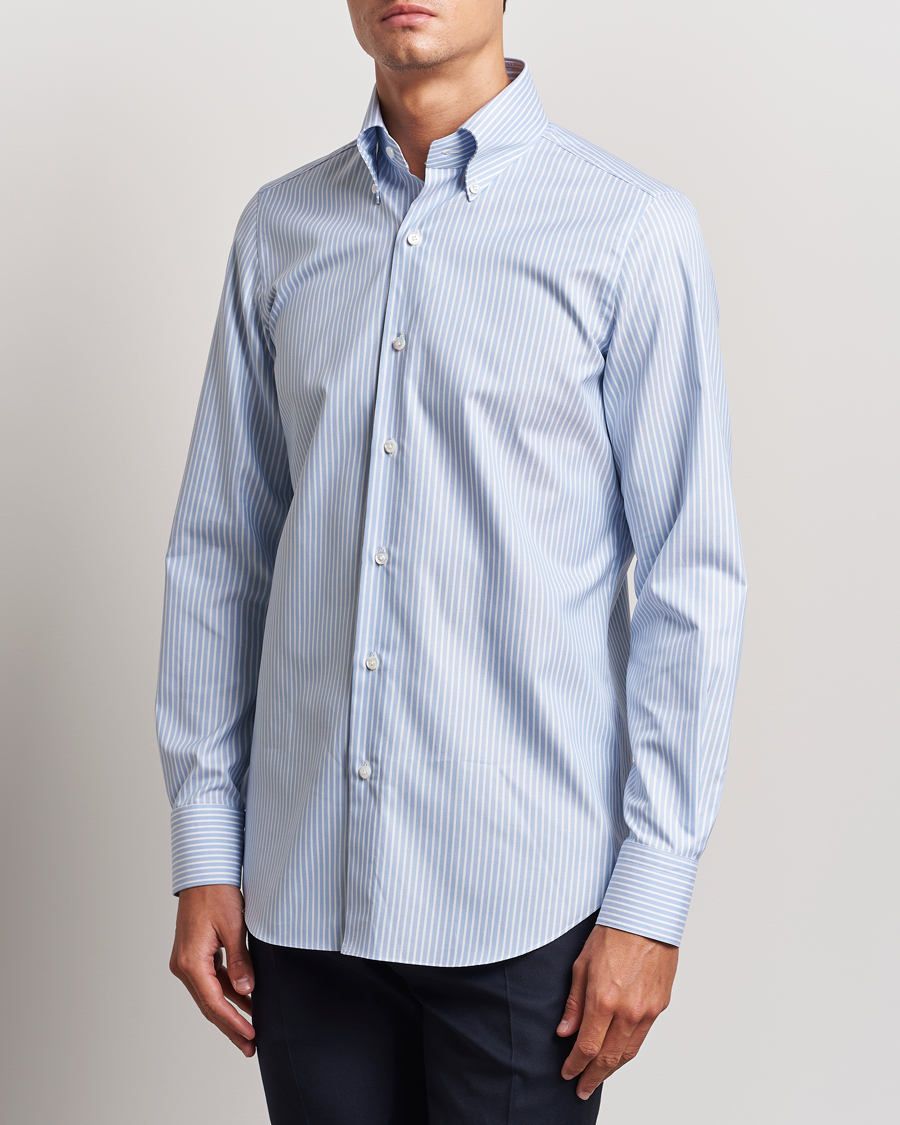 Herre | Skjorter | Finamore Napoli | Milano Slim Oxford Button Down Shirt Blue Stripe