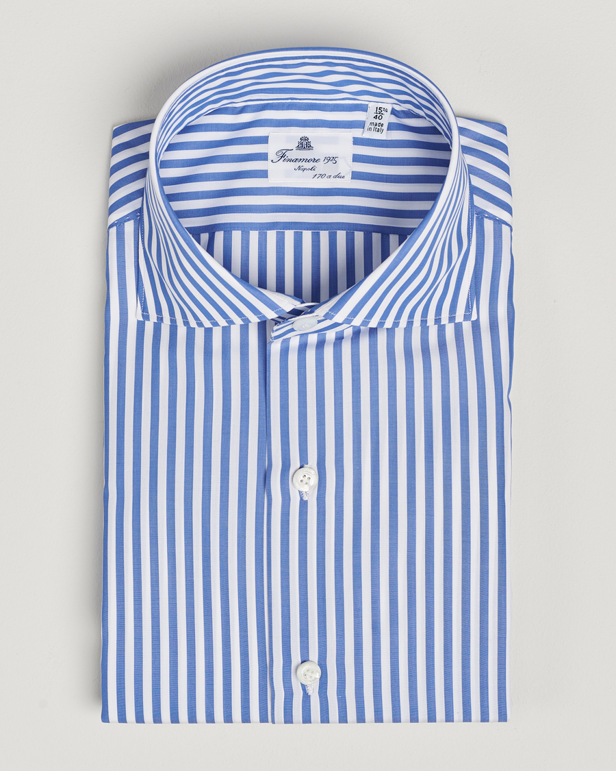 Herre | Skjorter | Finamore Napoli | Milano Slim Giza 170 Striped Dress Shirt Blue