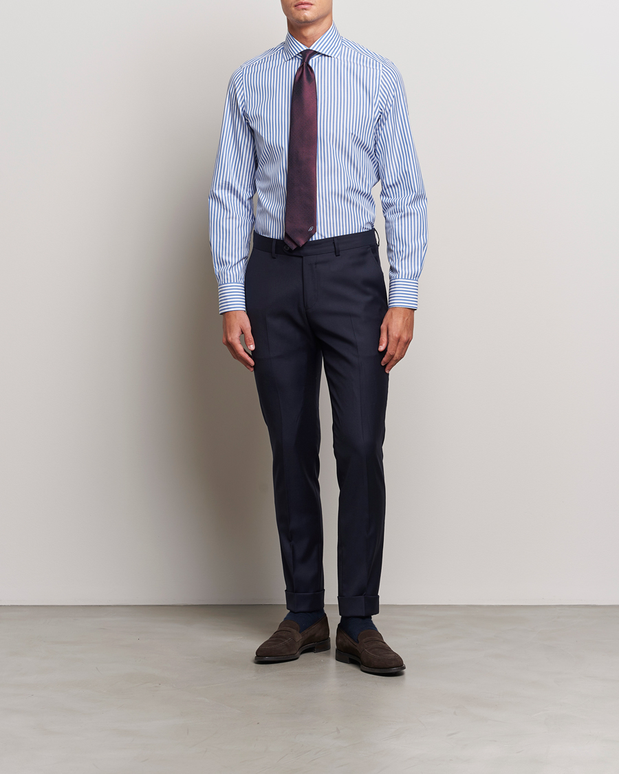 Herre | Skjorter | Finamore Napoli | Milano Slim Giza 170 Striped Dress Shirt Blue