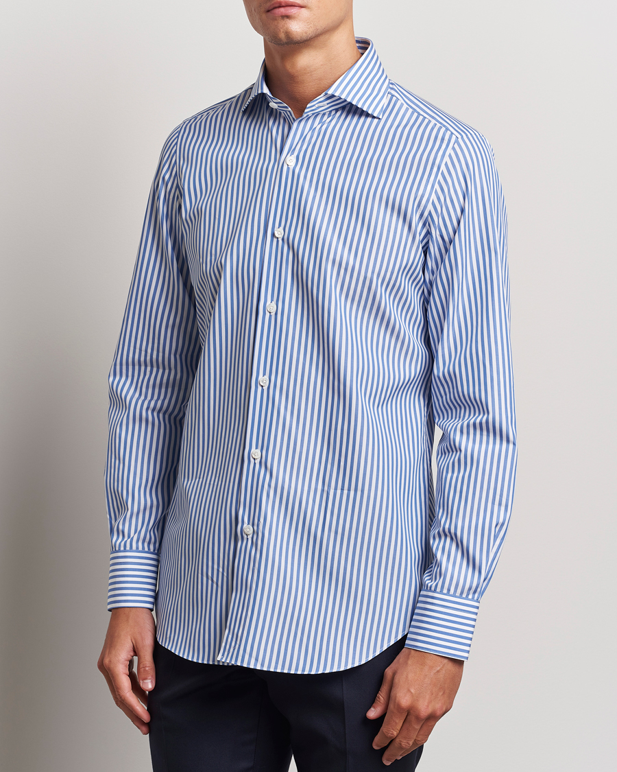 Herre | Skjorter | Finamore Napoli | Milano Slim Giza 170 Striped Dress Shirt Blue