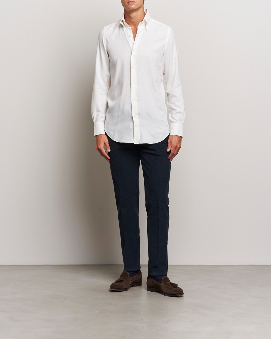 Herre | Skjorter | Finamore Napoli | Milano Slim Cashmere BD Shirt White