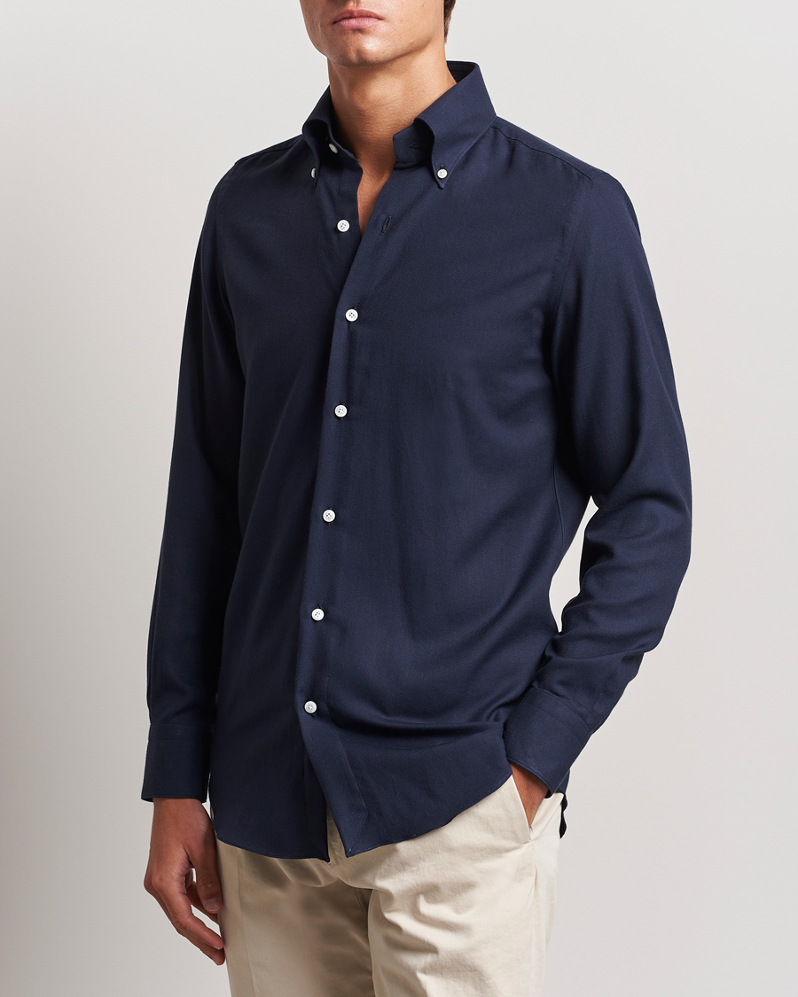 Herre | Skjorter | Finamore Napoli | Milano Slim Cashmere BD Shirt Navy