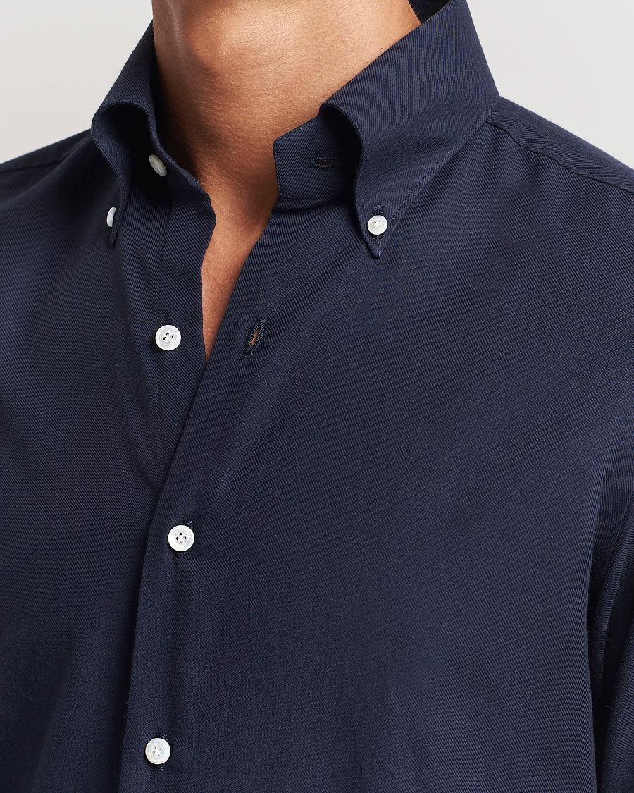Herre | Skjorter | Finamore Napoli | Milano Slim Cashmere BD Shirt Navy