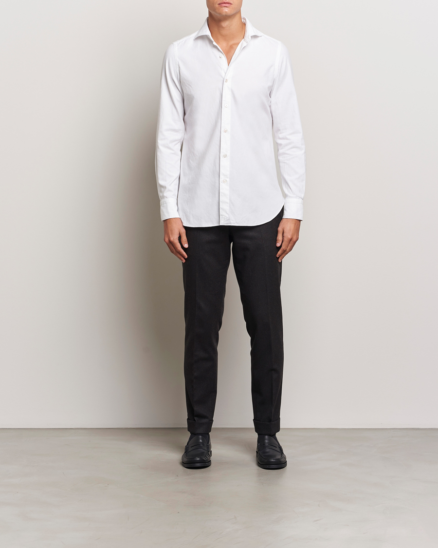 Herre | Skjorter | Finamore Napoli | Gaeta Flannel Shirt White