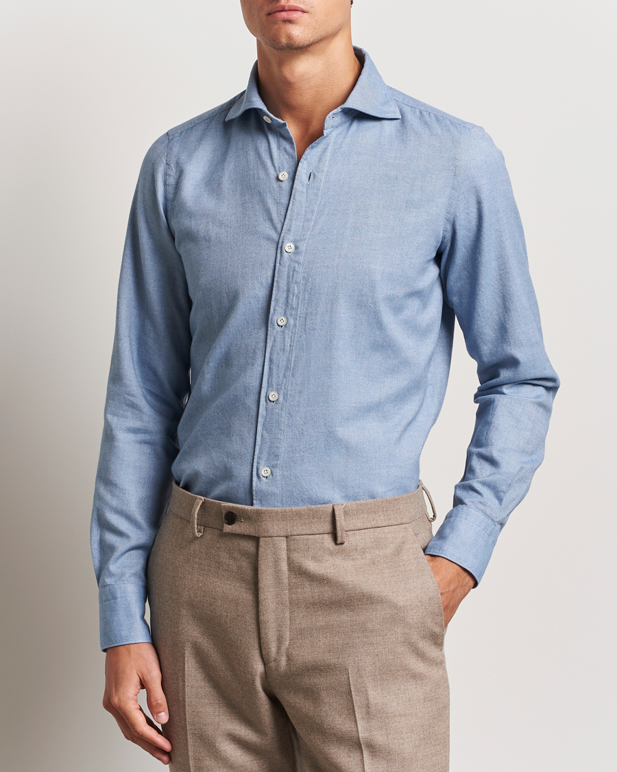 Herre | Skjorter | Finamore Napoli | Gaeta Flannel Shirt Light Blue