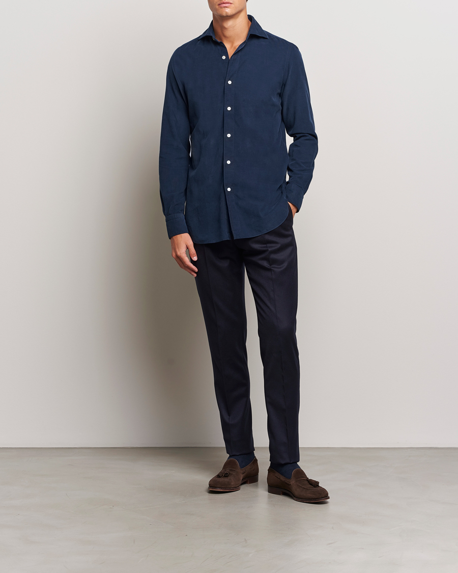 Herre | Skjorter | Finamore Napoli | Gaeta Corduroy Shirt Navy