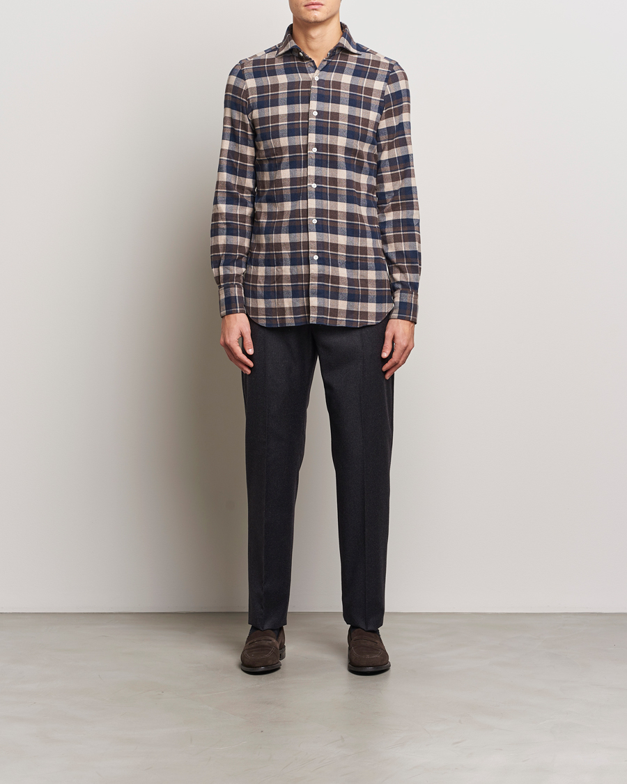 Herre | Skjorter | Finamore Napoli | Gaeta Flannel Shirt Navy Check