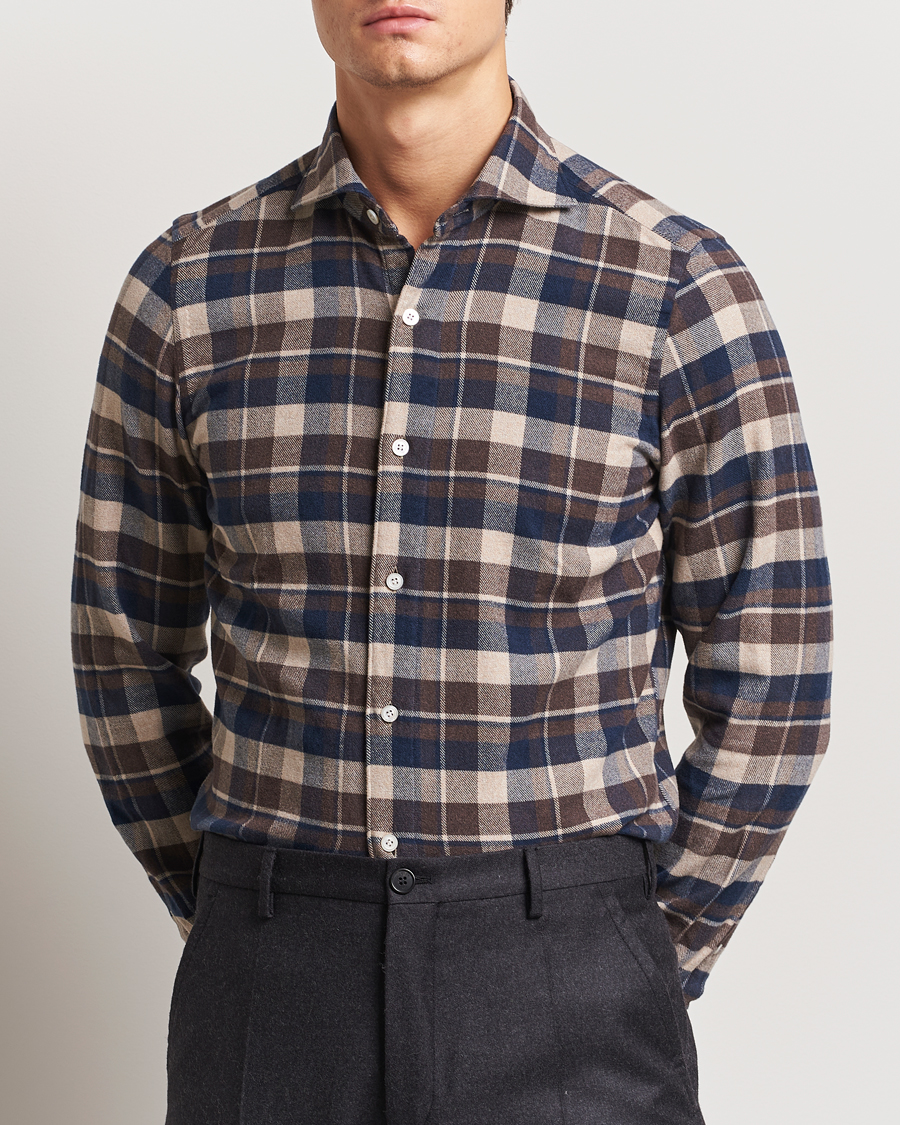 Herre | Skjorter | Finamore Napoli | Gaeta Flannel Shirt Navy Check