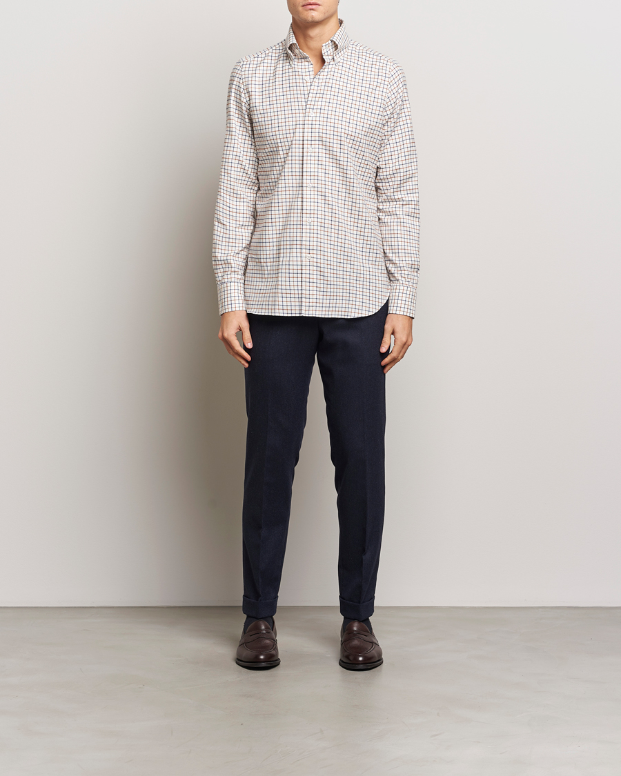 Herre | Skjorter | Finamore Napoli | Gaeta Flannel Shirt Beige Check