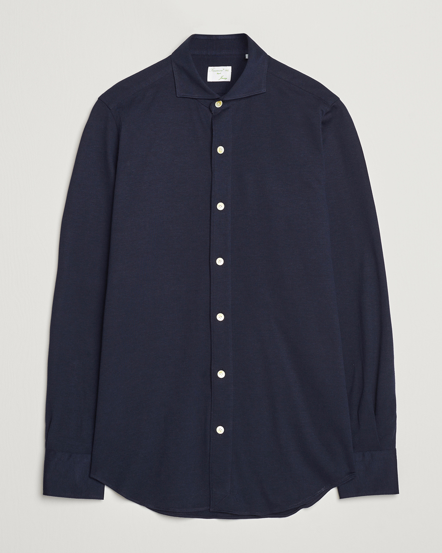 Herre | Skjorter | Finamore Napoli | Cotton/Cashmere Jersey Shirt Navy