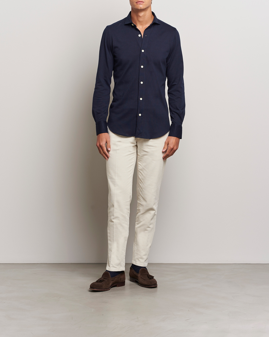 Herre | Skjorter | Finamore Napoli | Cotton/Cashmere Jersey Shirt Navy