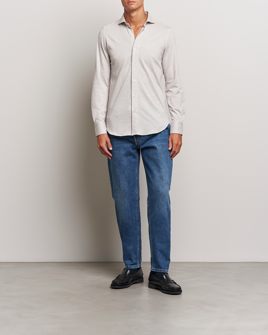 Herre | Skjorter | Finamore Napoli | Cotton/Cashmere Jersey Shirt Beige