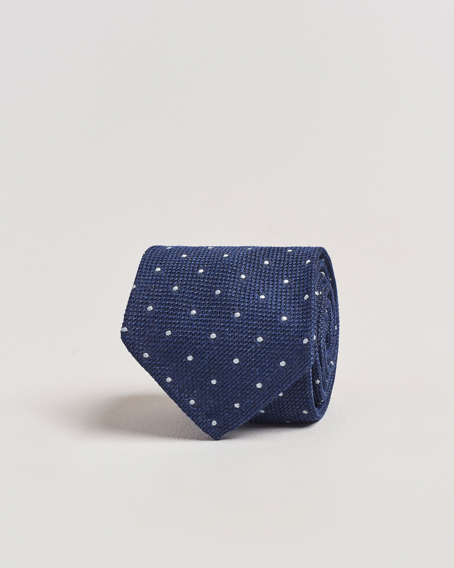 Herre | Finamore Napoli Wool/Silk Grenadine Dot Tie Navy | Finamore Napoli | Wool/Silk Grenadine Dot Tie Navy