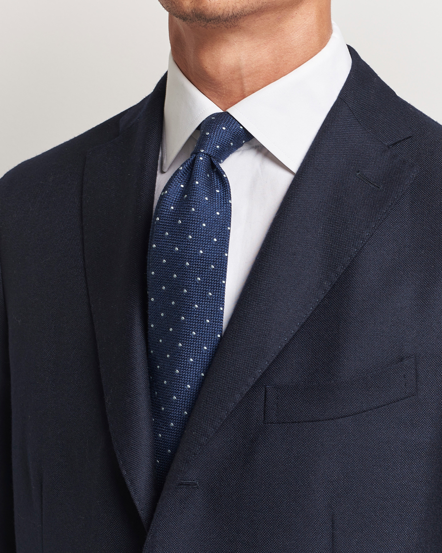 Herre | Finamore Napoli Wool/Silk Grenadine Dot Tie Navy | Finamore Napoli | Wool/Silk Grenadine Dot Tie Navy