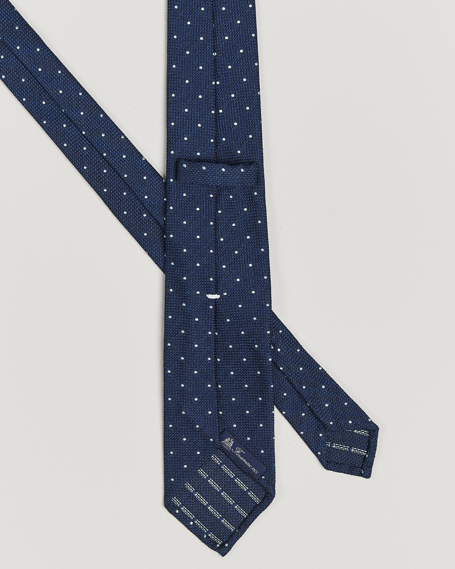 Herre | Finamore Napoli Wool/Silk Grenadine Dot Tie Navy | Finamore Napoli | Wool/Silk Grenadine Dot Tie Navy