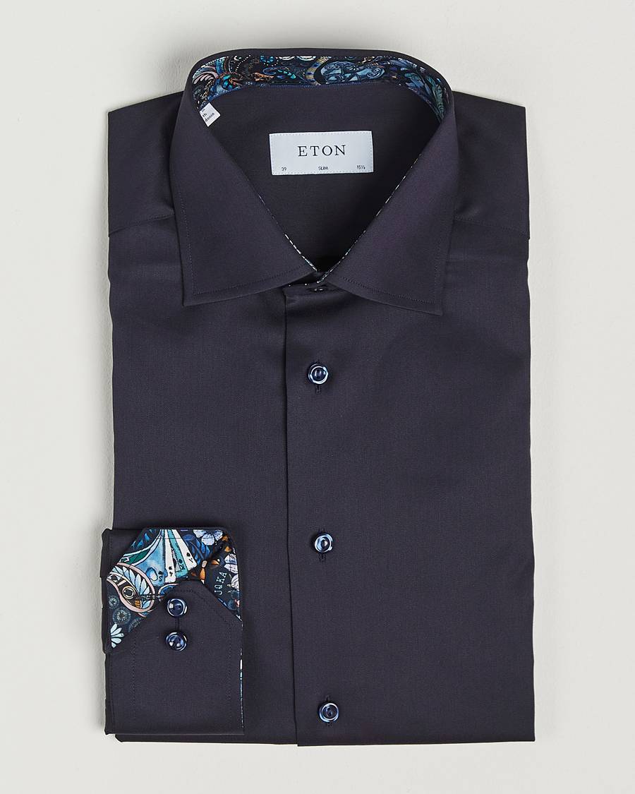 Herre | Skjorter | Eton | Slim Fit Signature Twill Contrast Shirt Navy