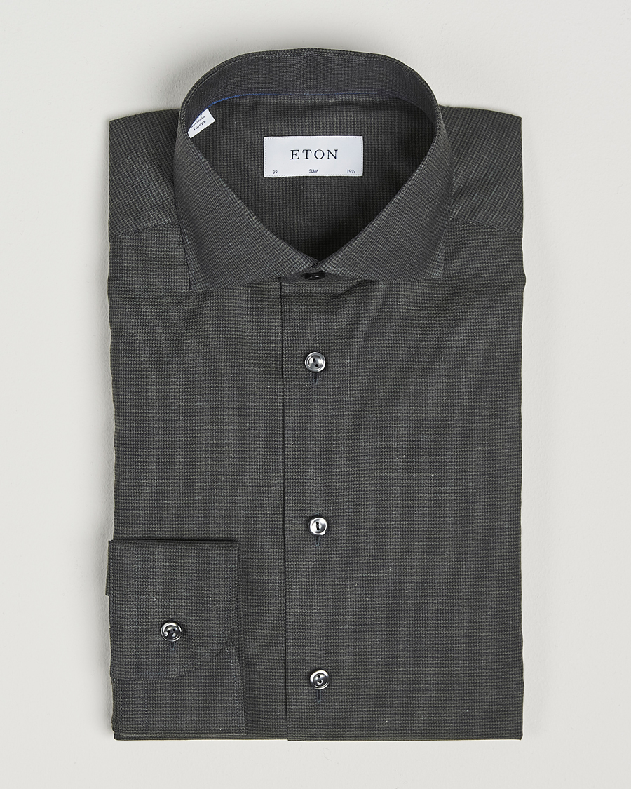 Herre | Skjorter | Eton | Slim Fit Wrinkle Free Flannel Pepita Shirt Green