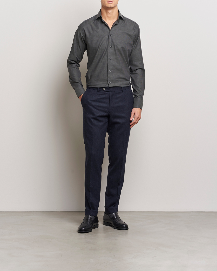 Herre | Skjorter | Eton | Slim Fit Wrinkle Free Flannel Pepita Shirt Green