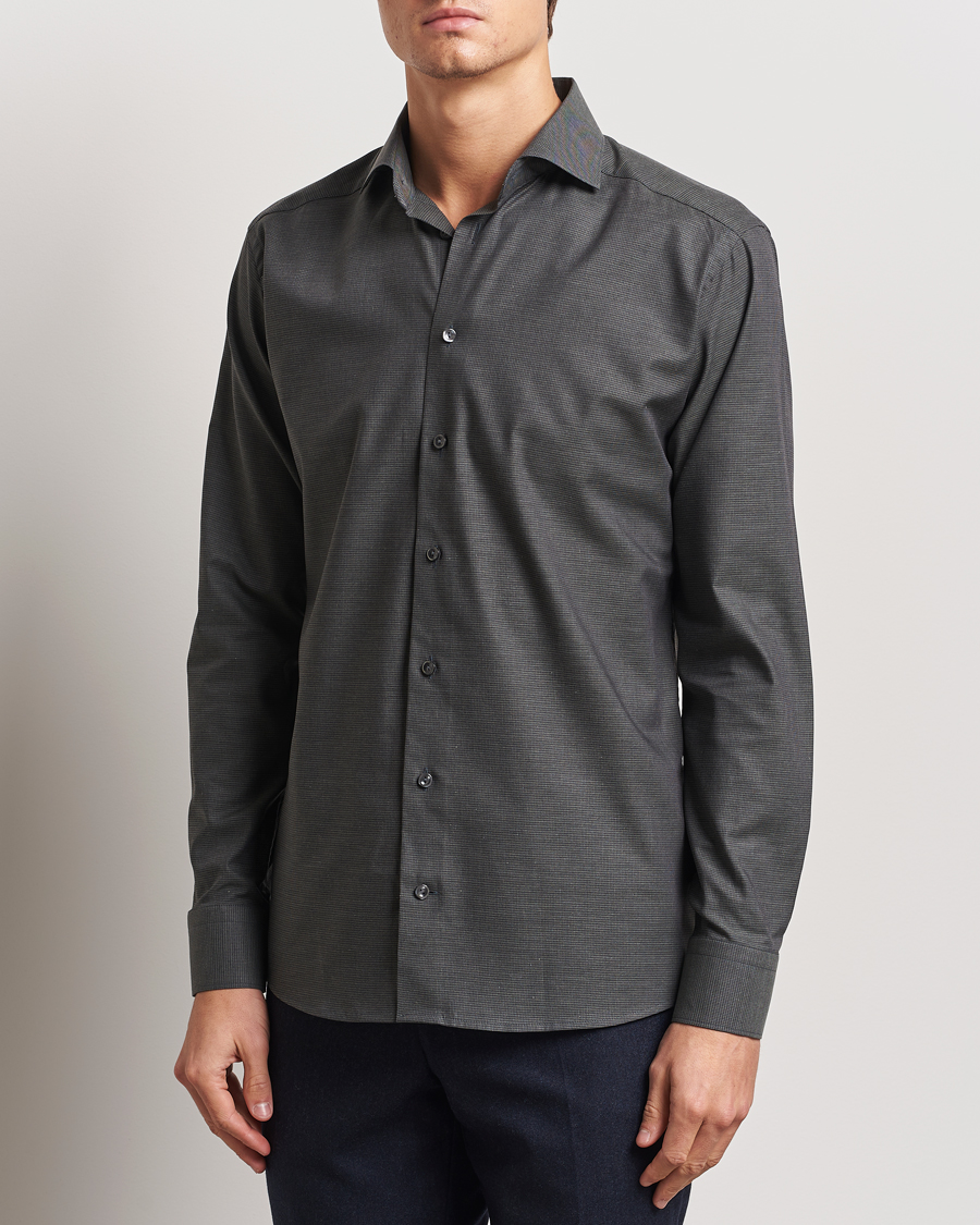 Herre | Skjorter | Eton | Slim Fit Wrinkle Free Flannel Pepita Shirt Green