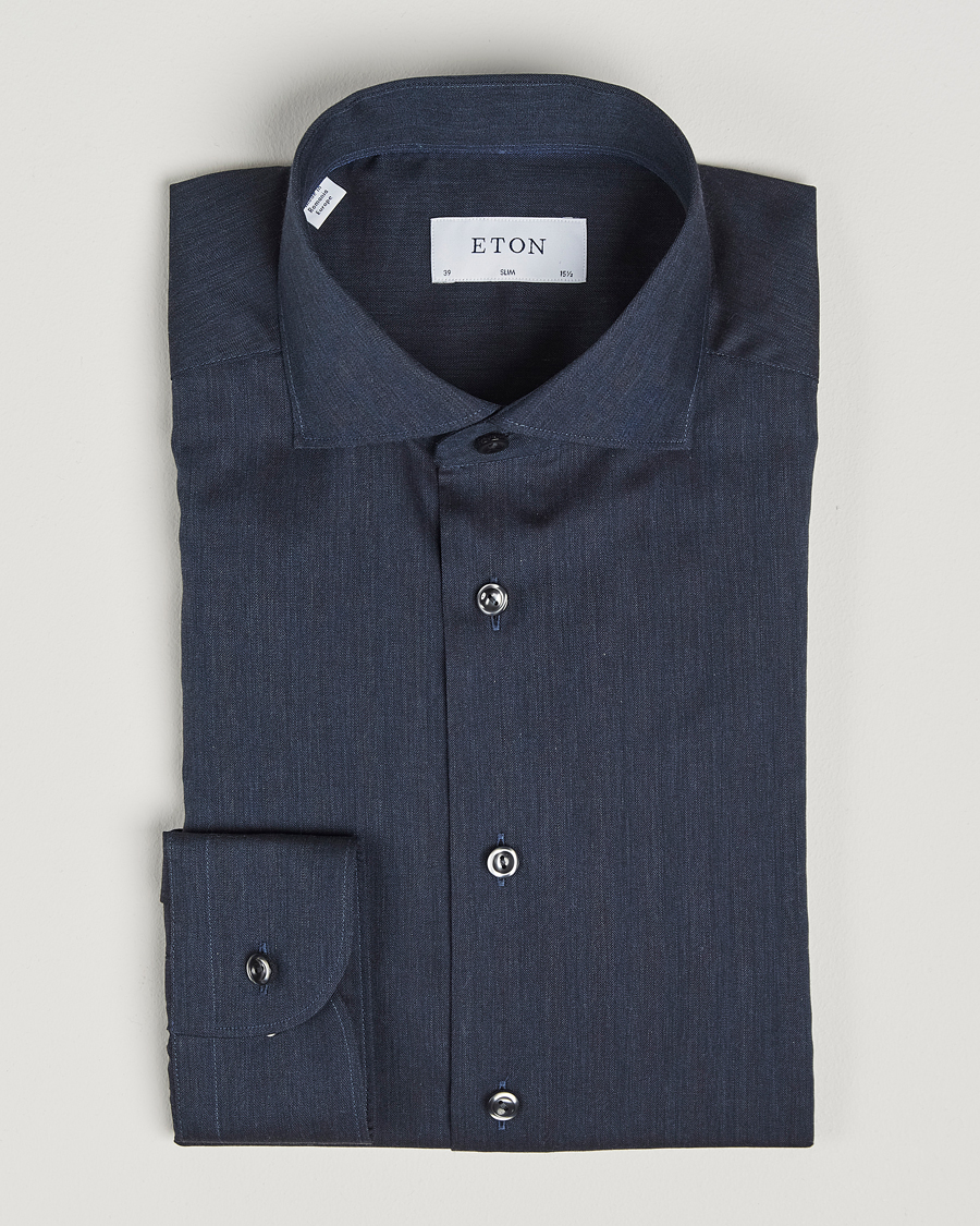 Herre | Skjorter | Eton | Slim Fit Wrinkle Free Flannel Shirt Navy Blue