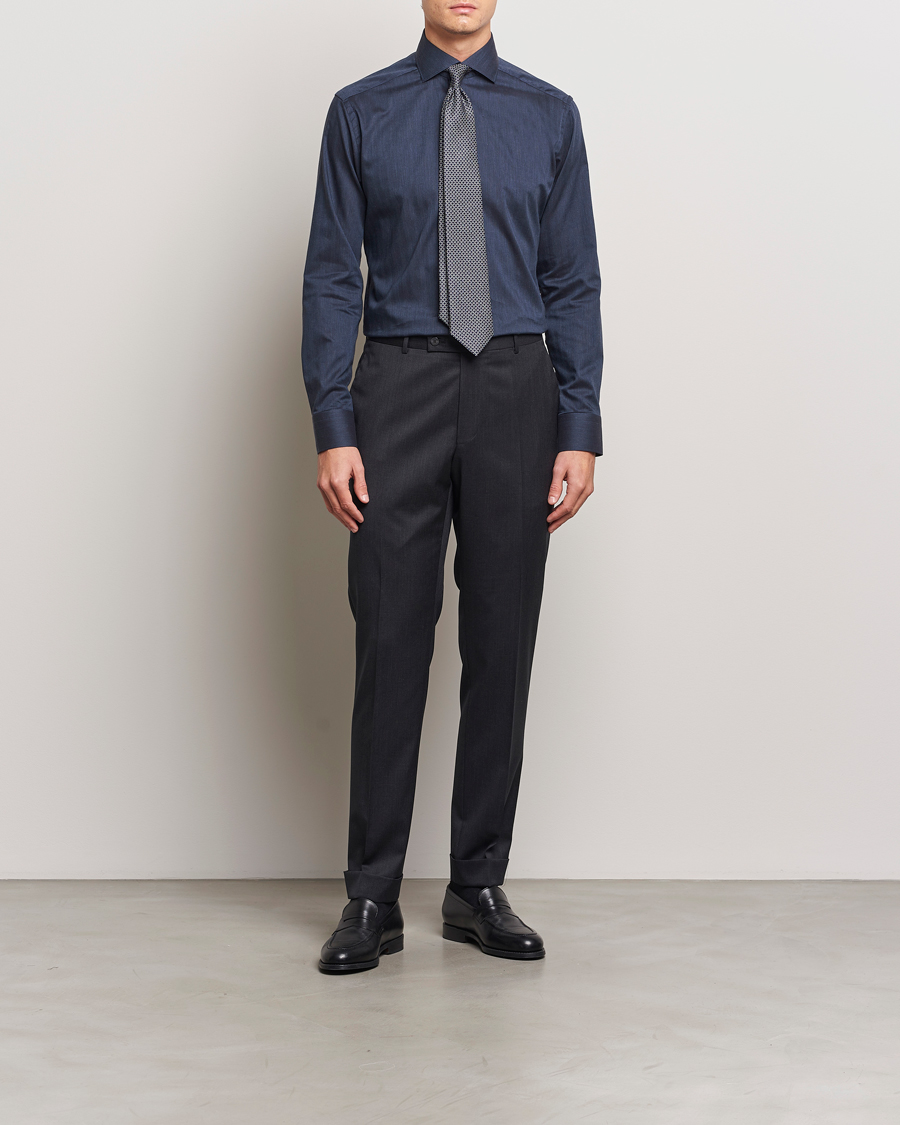 Herre | Skjorter | Eton | Slim Fit Wrinkle Free Flannel Shirt Navy Blue