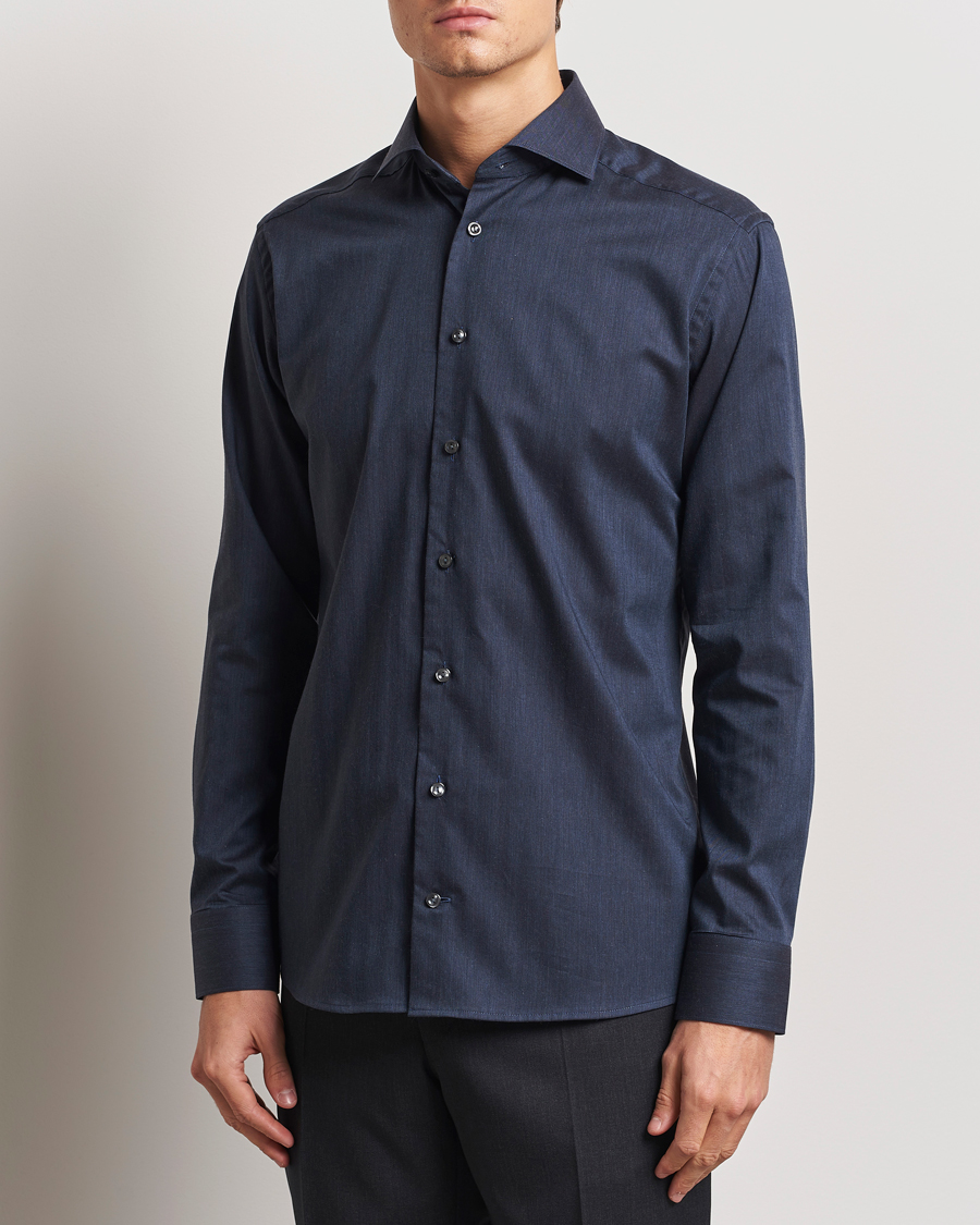 Herre | Skjorter | Eton | Slim Fit Wrinkle Free Flannel Shirt Navy Blue