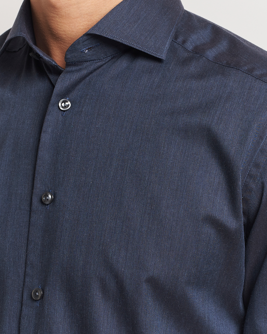 Herre | Skjorter | Eton | Slim Fit Wrinkle Free Flannel Shirt Navy Blue