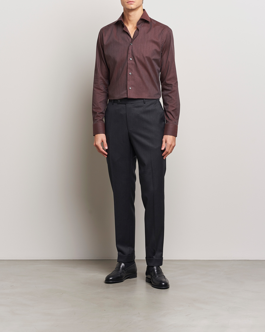 Herre | Skjorter | Eton | Slim Fit Wrinkle Free Flannel Shirt Dark Red