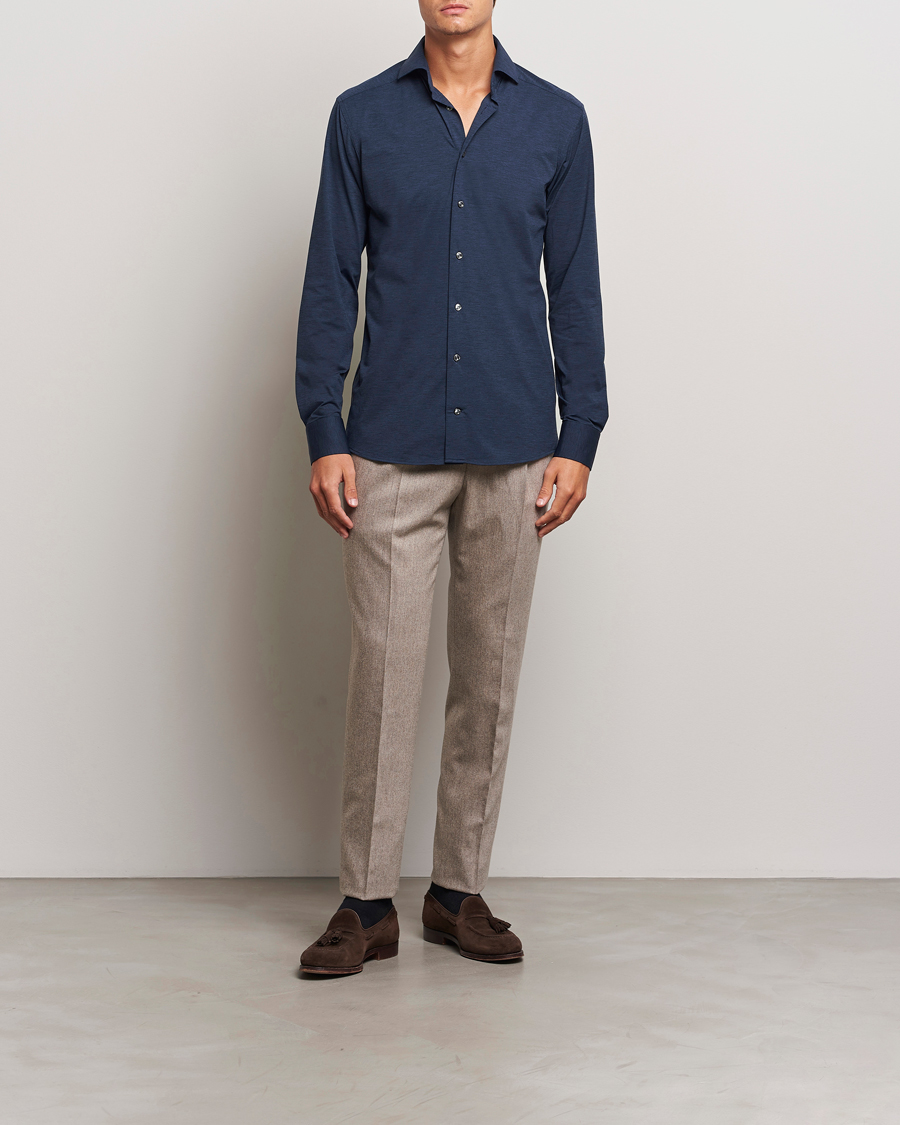 Herre | Skjorter | Eton | Slim Fit Four Way Stretch Shirt Navy Blue