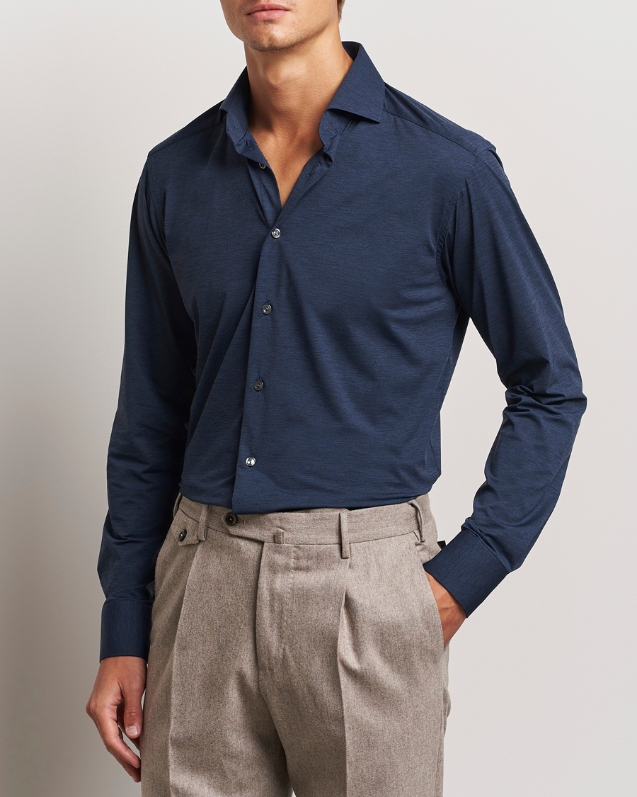 Herre | Skjorter | Eton | Slim Fit Four Way Stretch Shirt Navy Blue