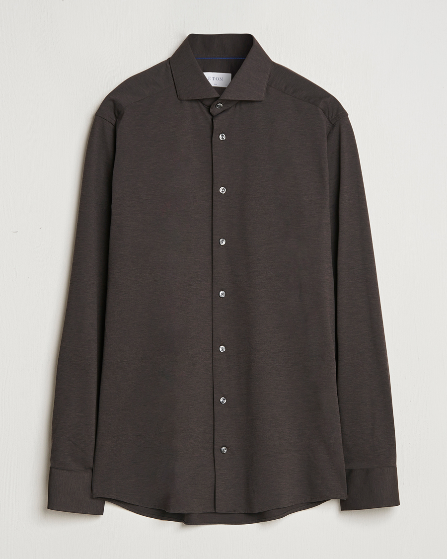 Herre | Skjorter | Eton | Slim Fit Four Way Stretch Shirt Dark Brown