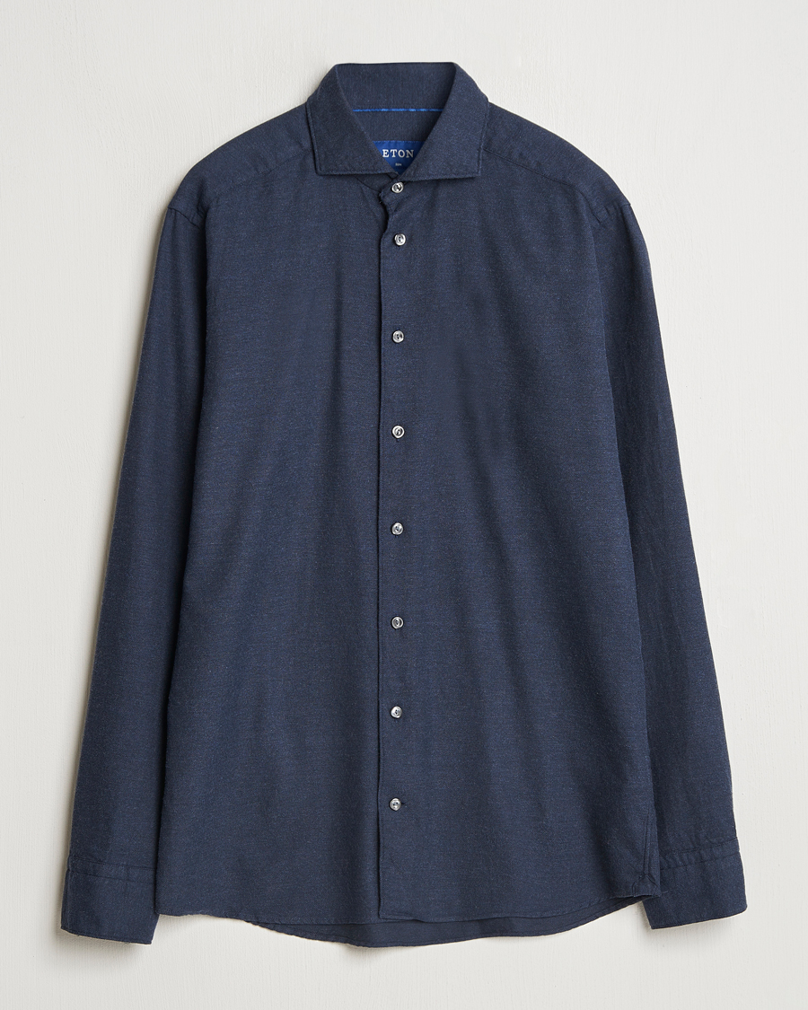Herre | Skjorter | Eton | Slim Fit Twill Flannel Shirt Navy Blue