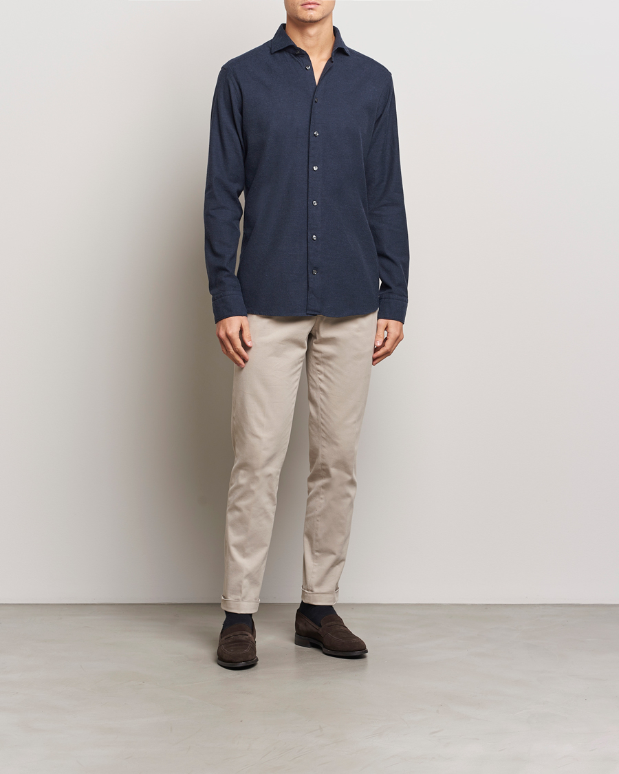 Herre | Skjorter | Eton | Slim Fit Twill Flannel Shirt Navy Blue