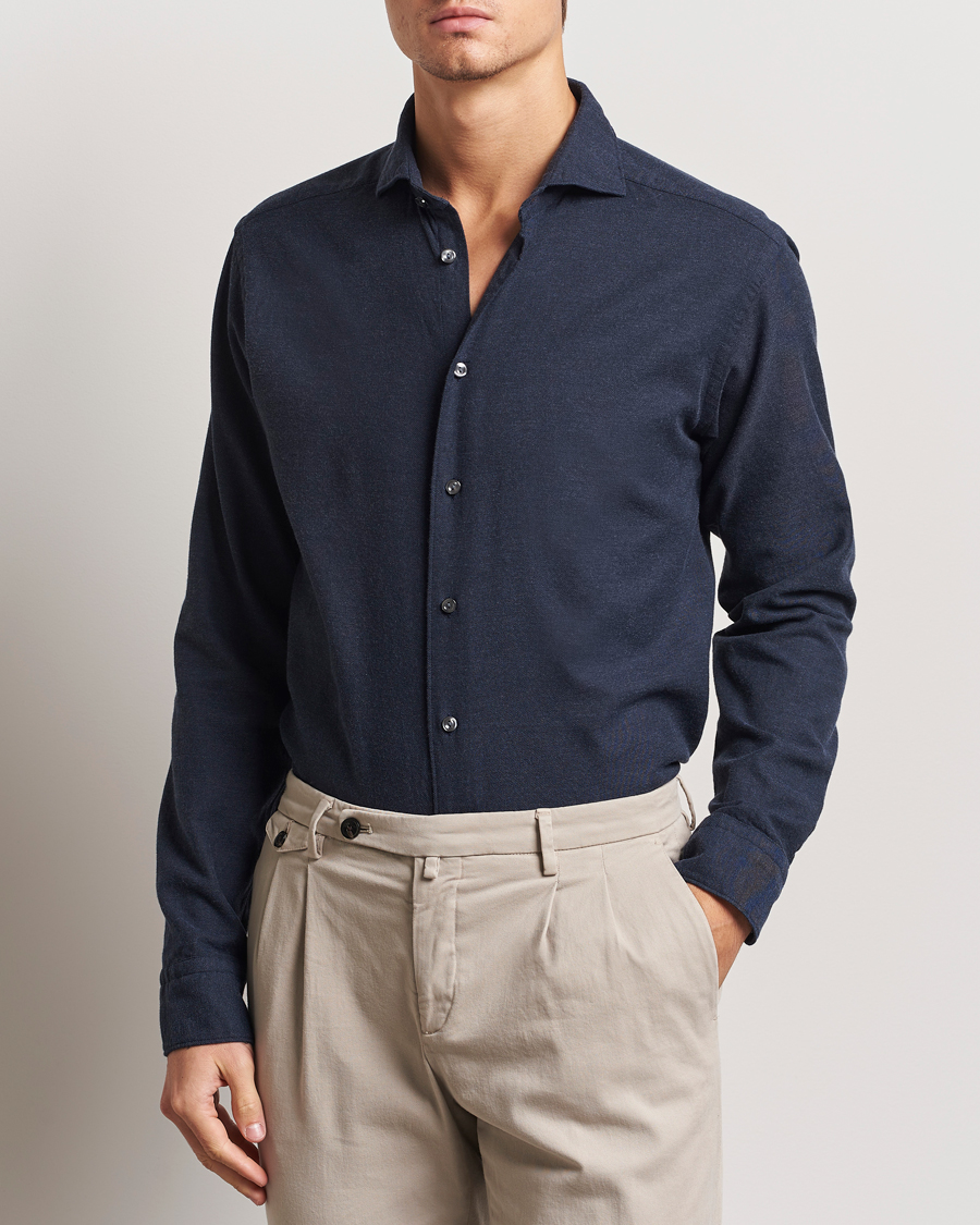 Herre | Skjorter | Eton | Slim Fit Twill Flannel Shirt Navy Blue