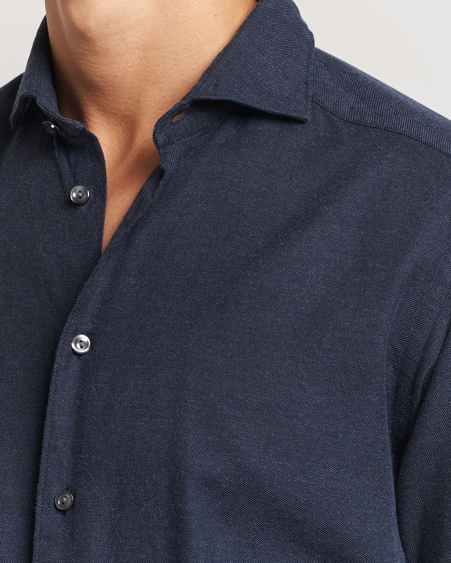 Herre | Skjorter | Eton | Slim Fit Twill Flannel Shirt Navy Blue