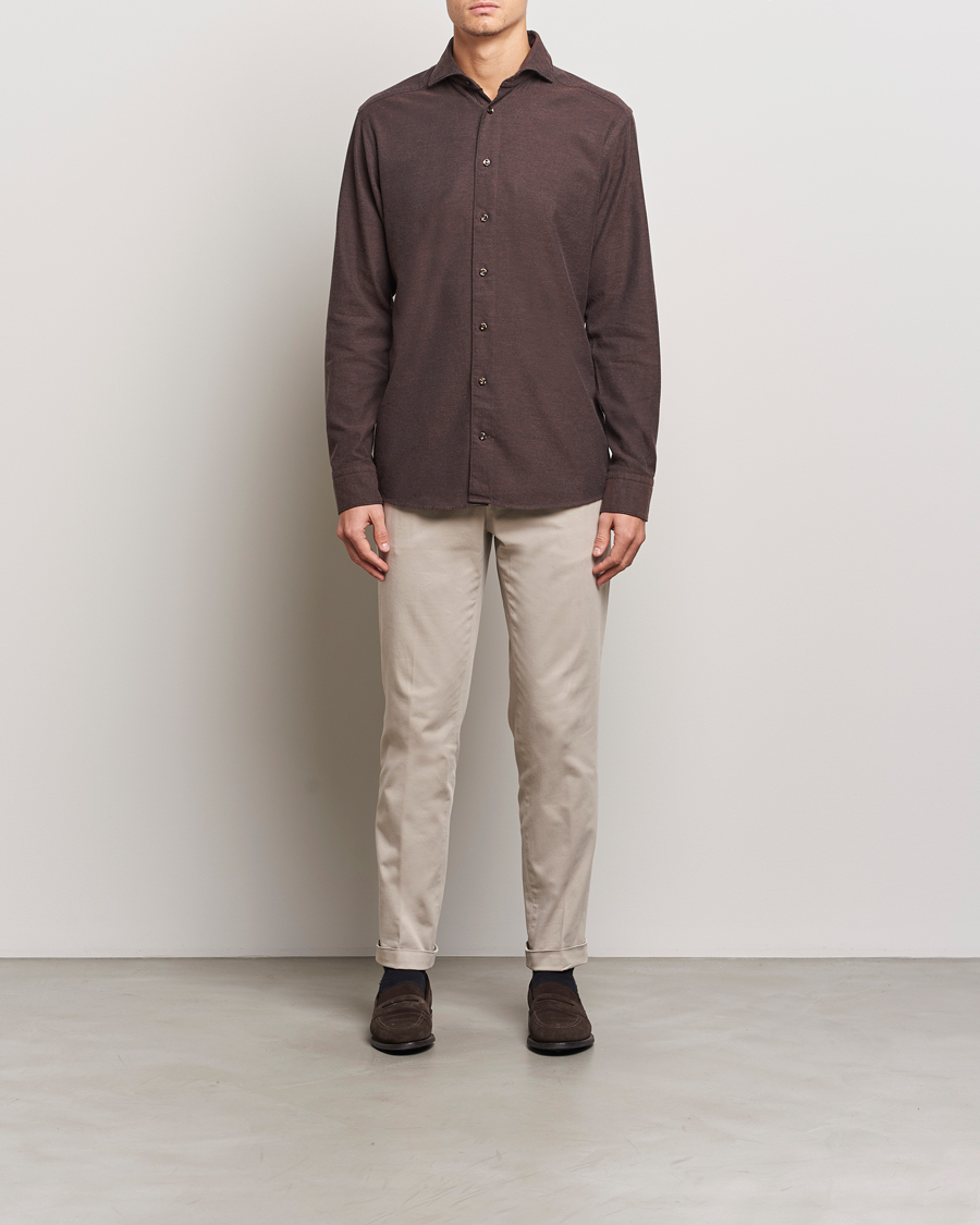 Herre | Skjorter | Eton | Slim Fit Twill Flannel Shirt Dark Brown