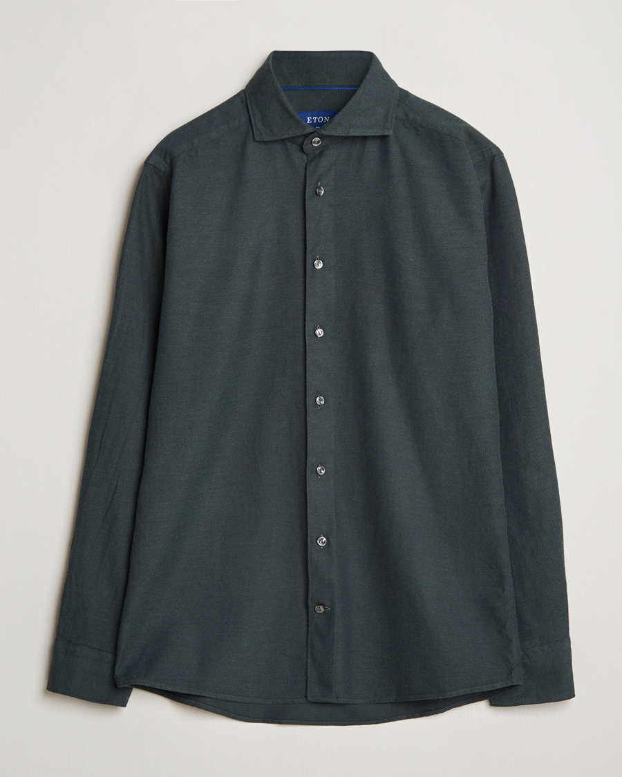 Herre | Skjorter | Eton | Slim Fit Twill Flannel Shirt Dark Green
