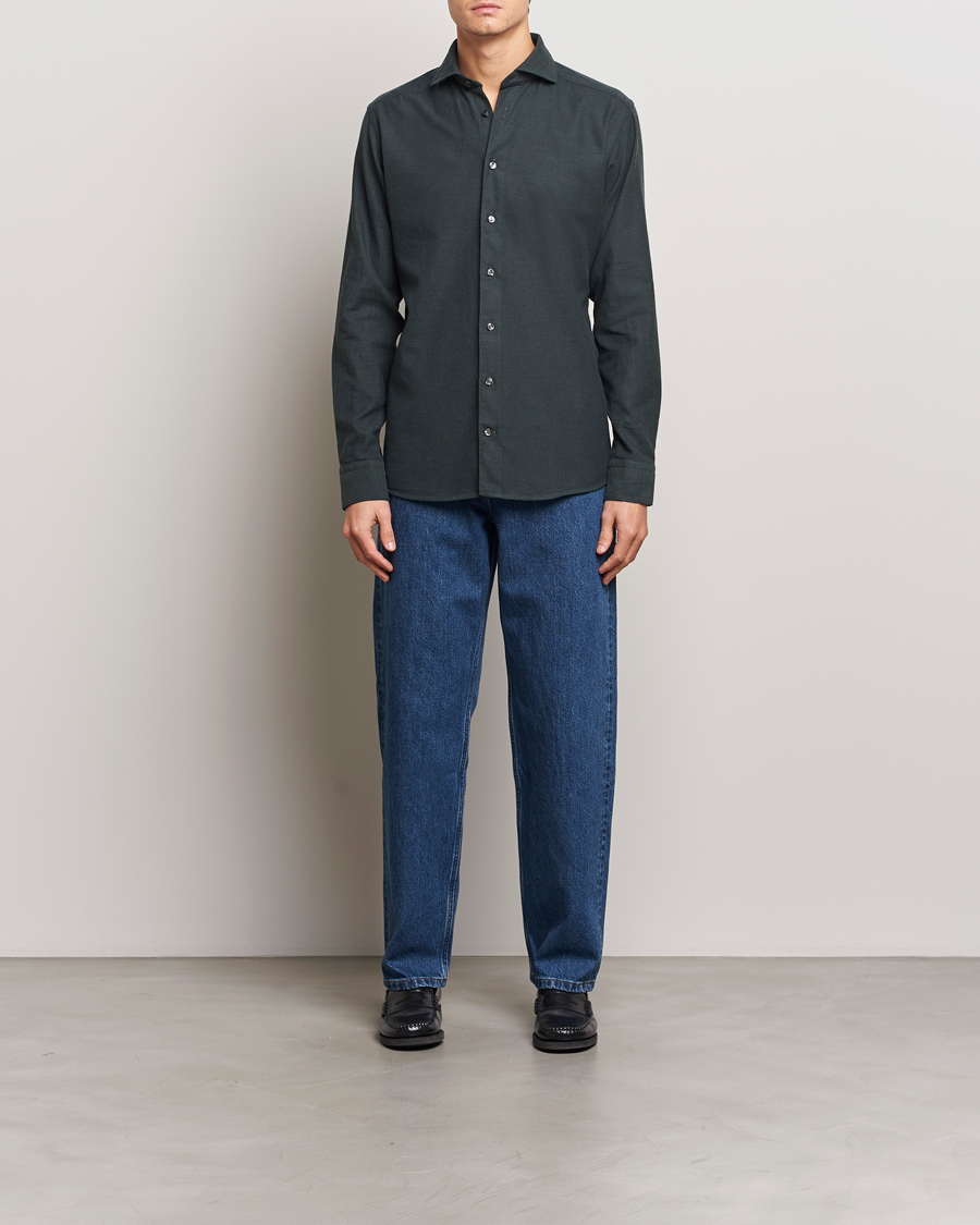 Herre | Skjorter | Eton | Slim Fit Twill Flannel Shirt Dark Green