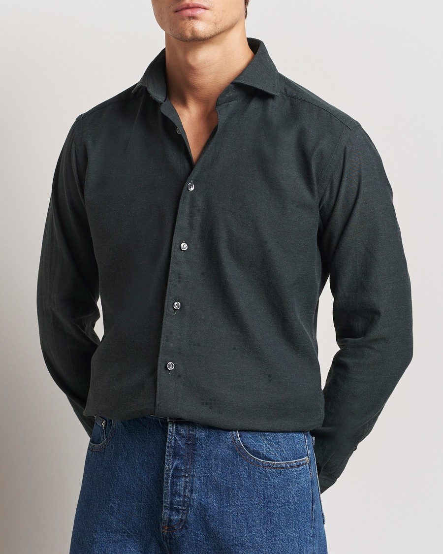 Herre | Skjorter | Eton | Slim Fit Twill Flannel Shirt Dark Green