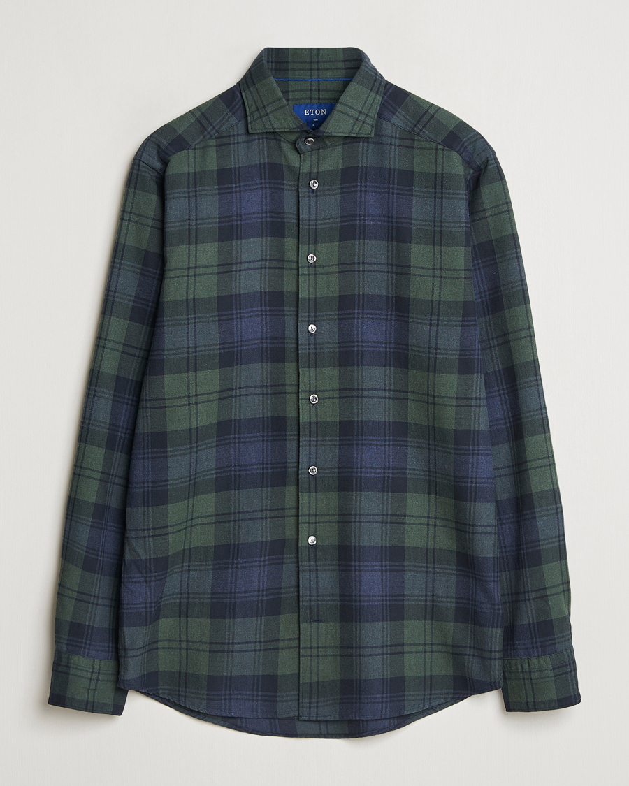 Herre | Skjorter | Eton | Slim Fit Checked Flannel Shirt Dark Green