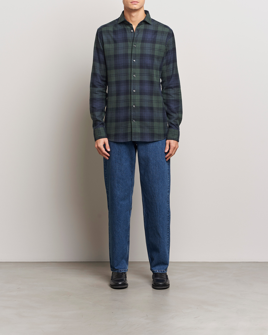 Herre | Skjorter | Eton | Slim Fit Checked Flannel Shirt Dark Green