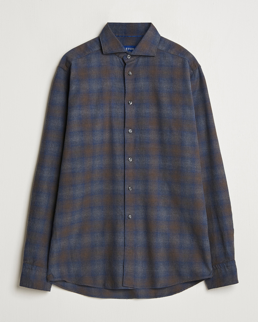 Herre | Skjorter | Eton | Slim Fit Checked Flannel Shirt Navy Blue