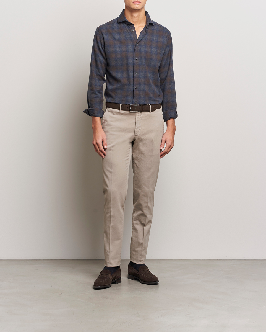 Herre | Skjorter | Eton | Slim Fit Checked Flannel Shirt Navy Blue