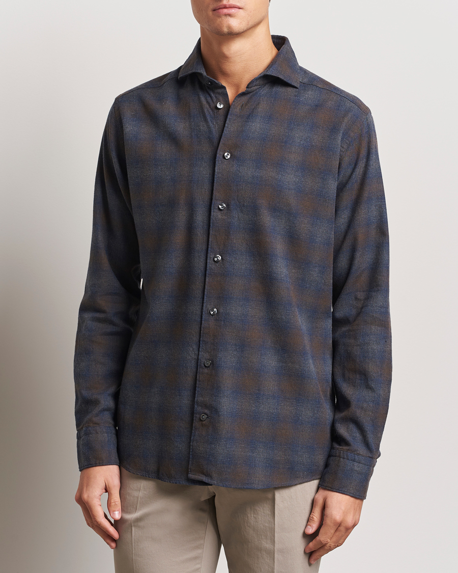 Herre | Skjorter | Eton | Slim Fit Checked Flannel Shirt Navy Blue
