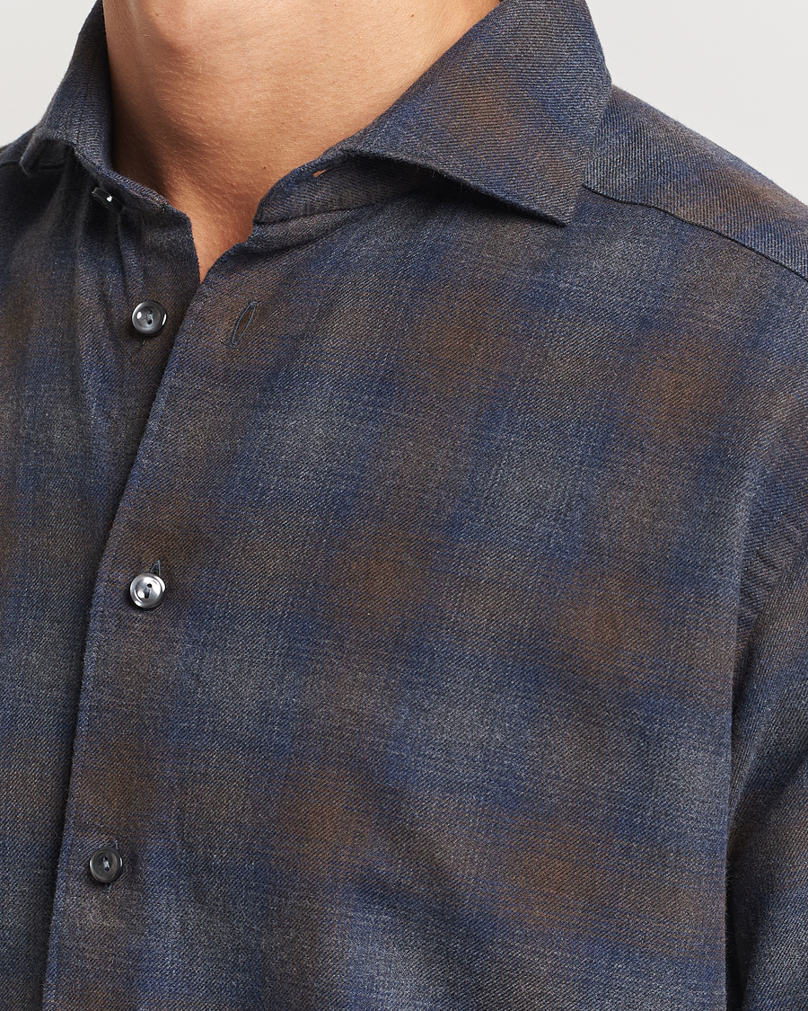 Herre | Skjorter | Eton | Slim Fit Checked Flannel Shirt Navy Blue