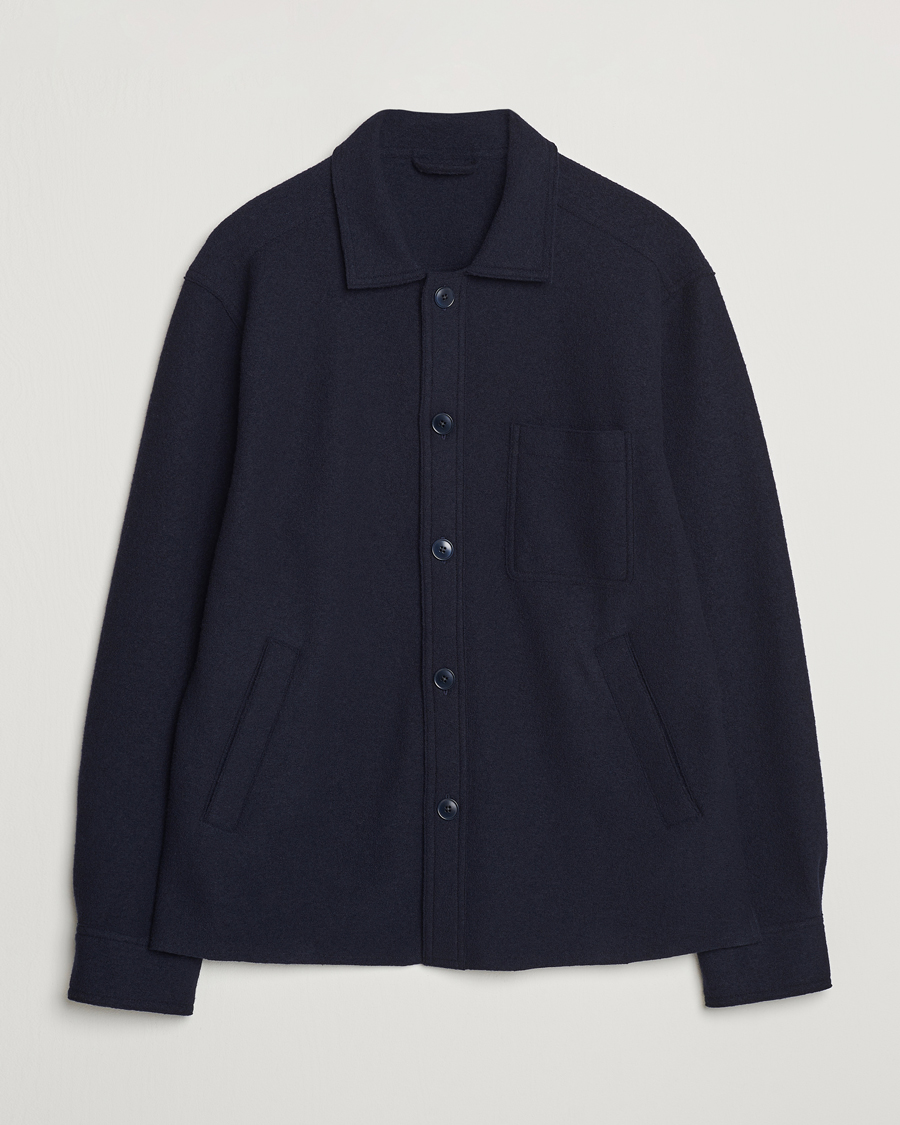 Herre | Skjorter | Eton | Boiled Wool Overshirt Navy Blue