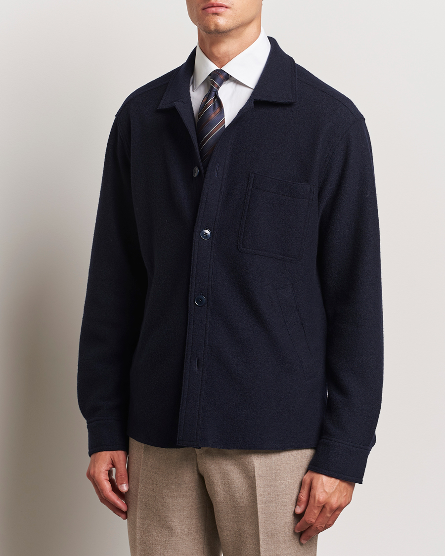 Herre | Skjorter | Eton | Boiled Wool Overshirt Navy Blue
