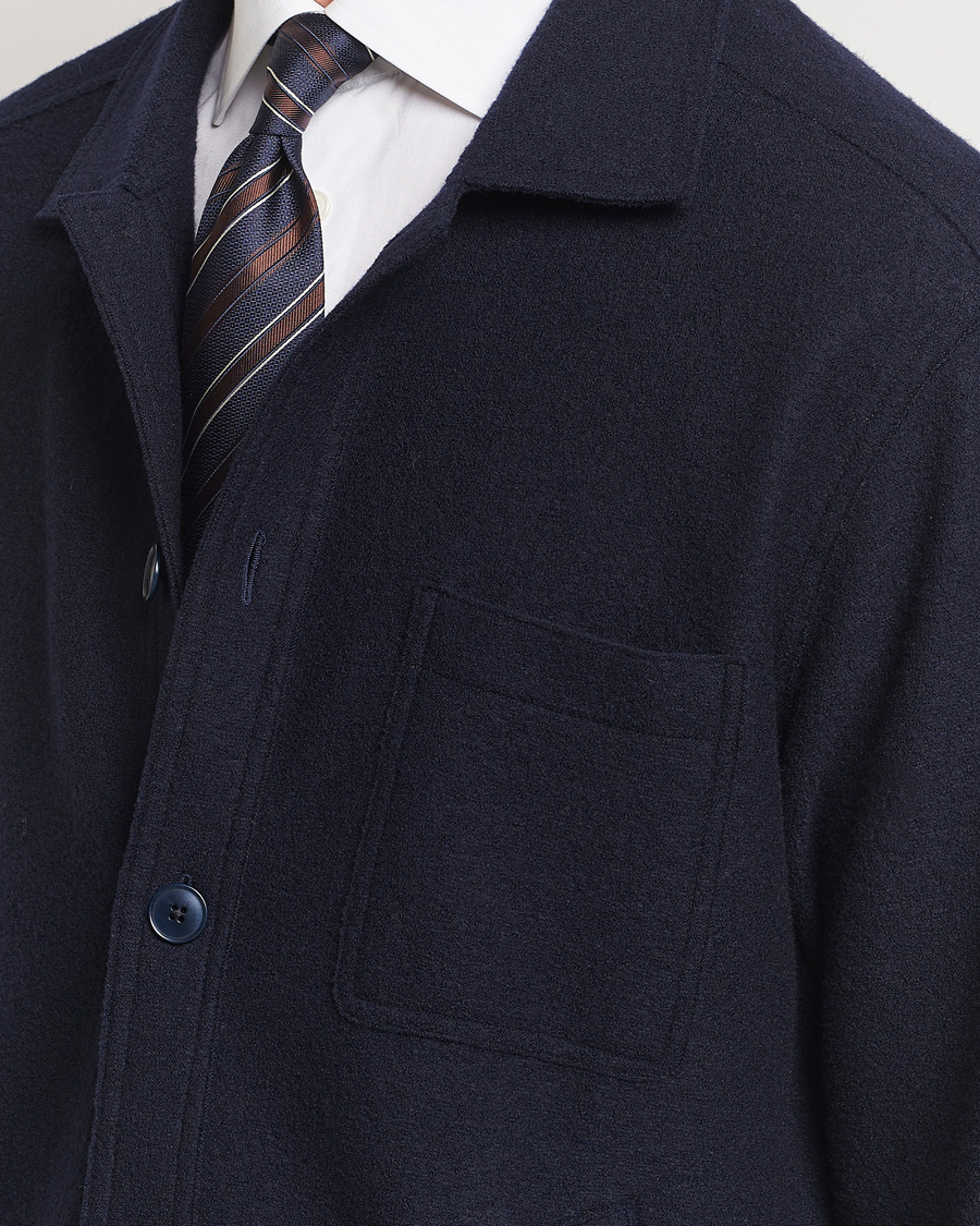 Herre | Skjorter | Eton | Boiled Wool Overshirt Navy Blue