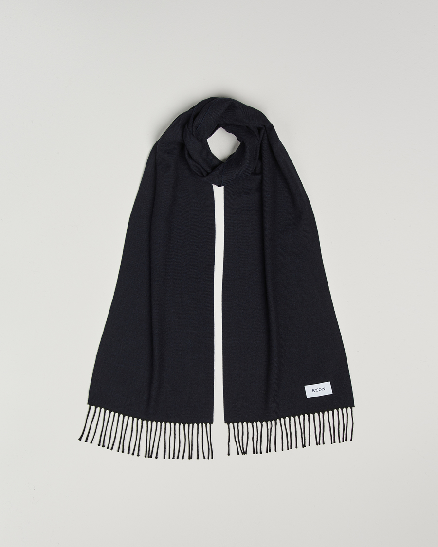 Herre | Eton Merino Wool Herringbone Scarf Navy Blue | Eton | Merino Wool Herringbone Scarf Navy Blue