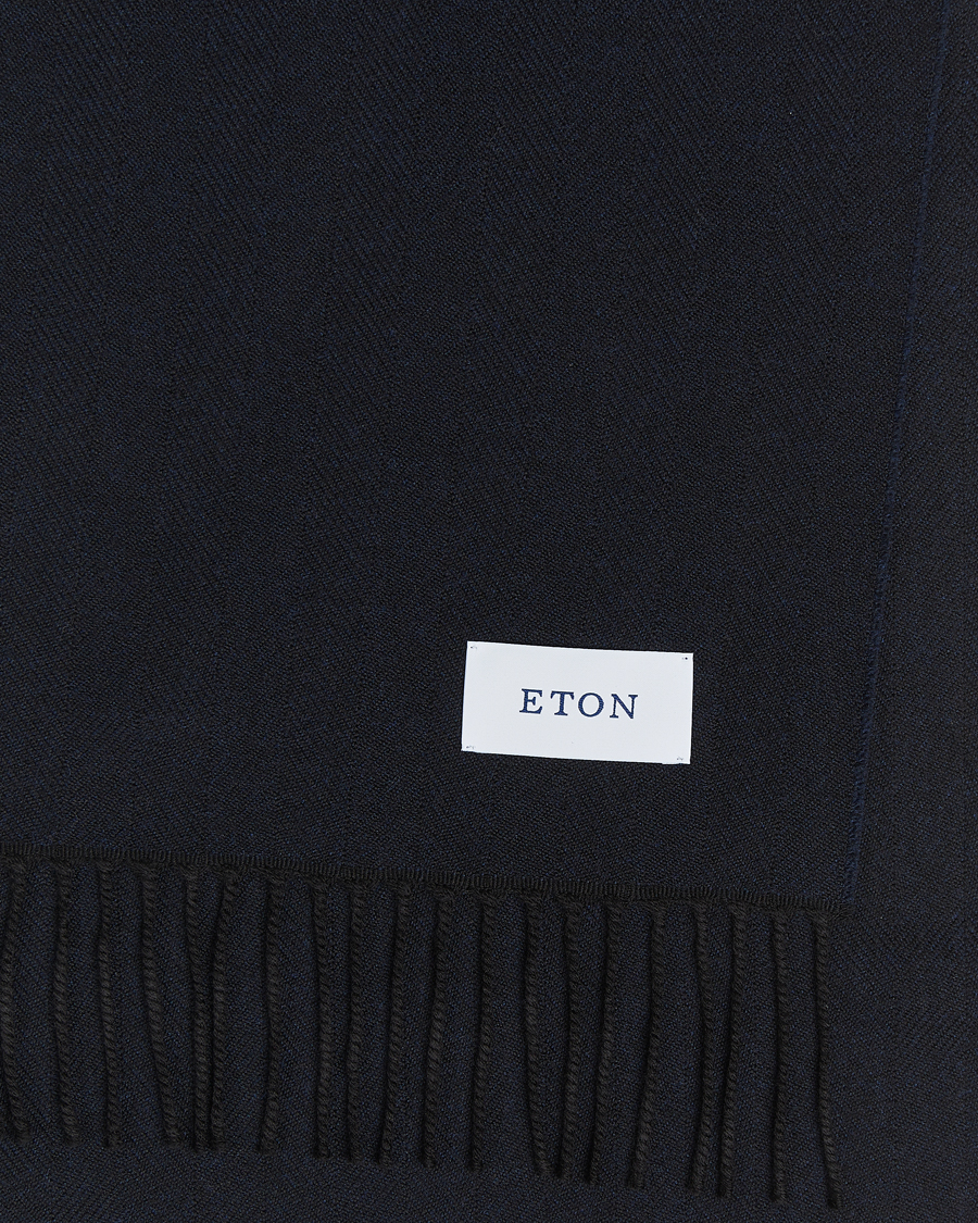 Herre | Eton Merino Wool Herringbone Scarf Navy Blue | Eton | Merino Wool Herringbone Scarf Navy Blue